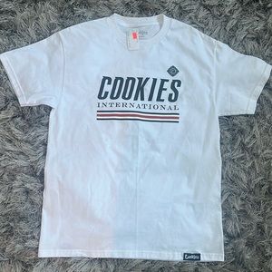 Crew neck whiteT-shirt with cookie embroidered logo plain back